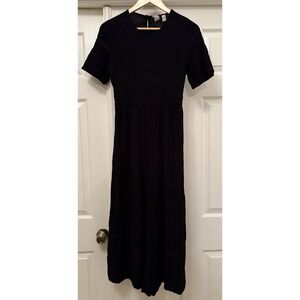 ASOS Maxi Dress Women Size 6 Black Short Sleeve Cutout Open Back Button Detail